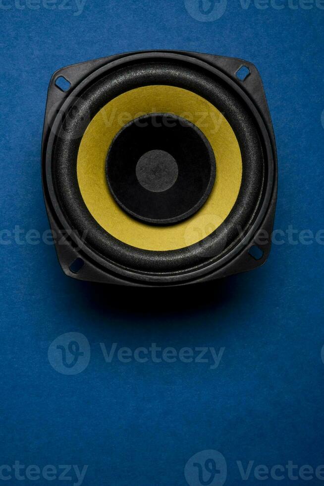 Audio speaker isolated on blue background, Music system background photo