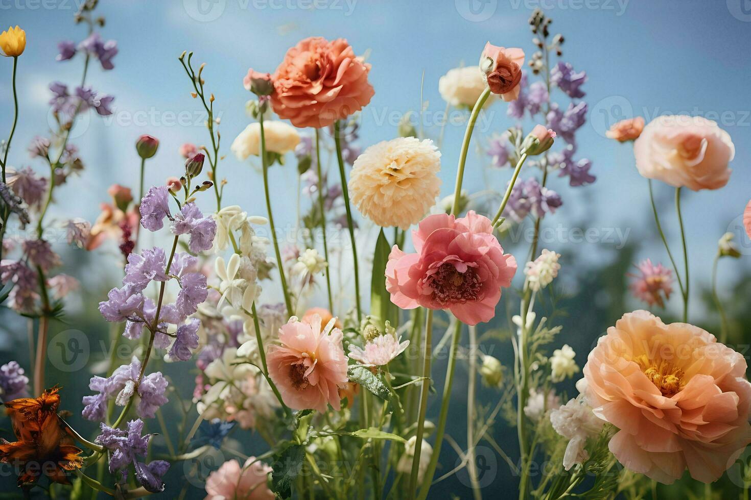 AI generated Summer flowers field under the summer sun High quality. AI Generative photo