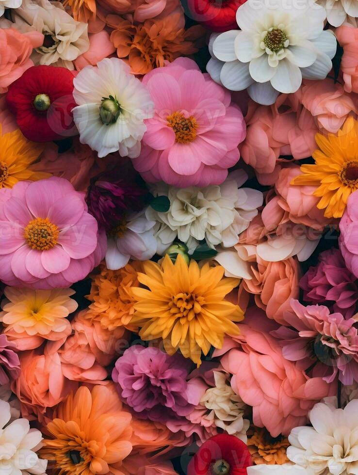 AI generated Summer flowers cinematic photo seamless pattern. High quality. AI Generative