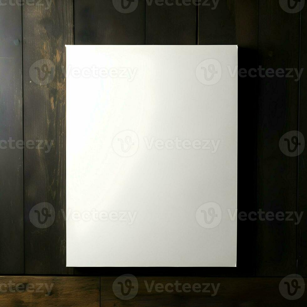 AI generated Blank canvas mockup sheet of paper on a dark wooden background. High-resolution. AI Generative photo