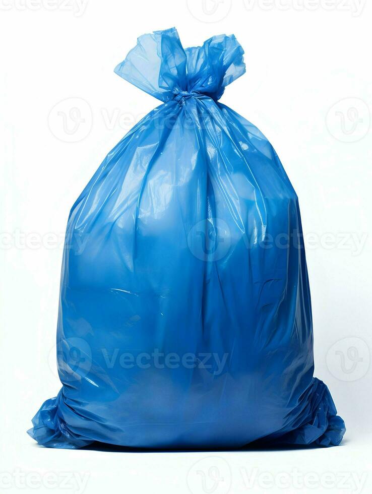 AI generated Tied-up full blue garbage bag isolated on a white background. High quality. AI Generative photo