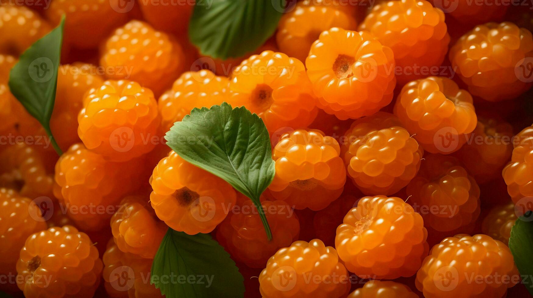 AI generated Lots of orange cloudberry background with leaves. Fresh and tasty berries. High-resolution. AI Generative photo