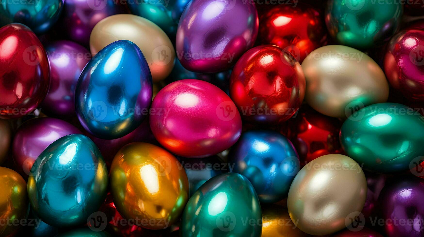 AI generated Lots of super shiny colorful colored eggs background. Easter vibes. High-resolution. AI Generative photo