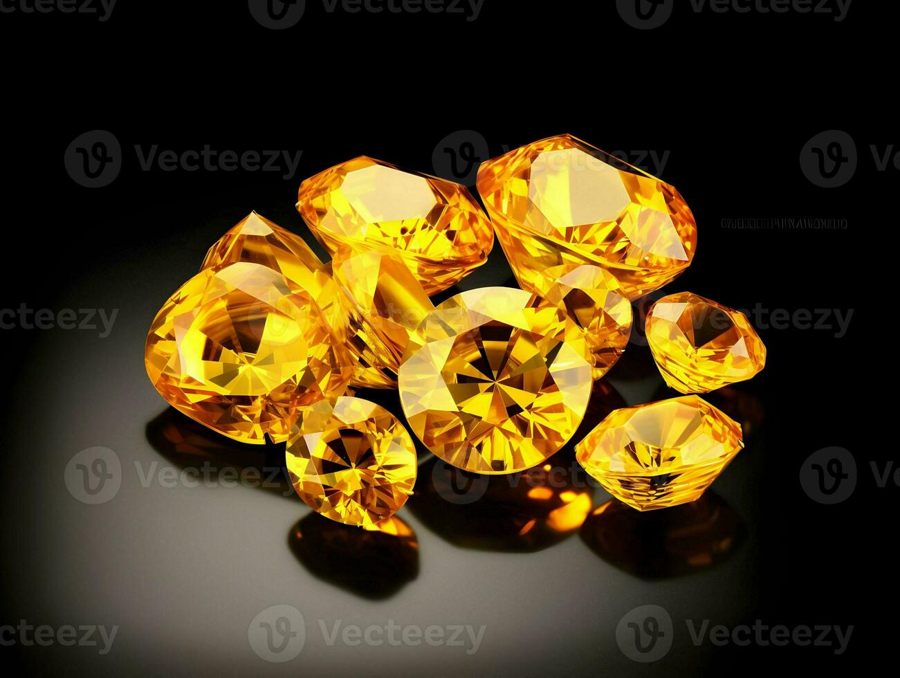 AI generated A bunch of shiny yellow sapphire gemstones isolated on a black background. High-resolution. AI Generative photo