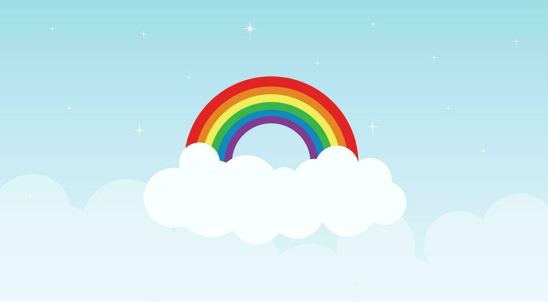 Rainbow and clouds in the sky cartoon vector