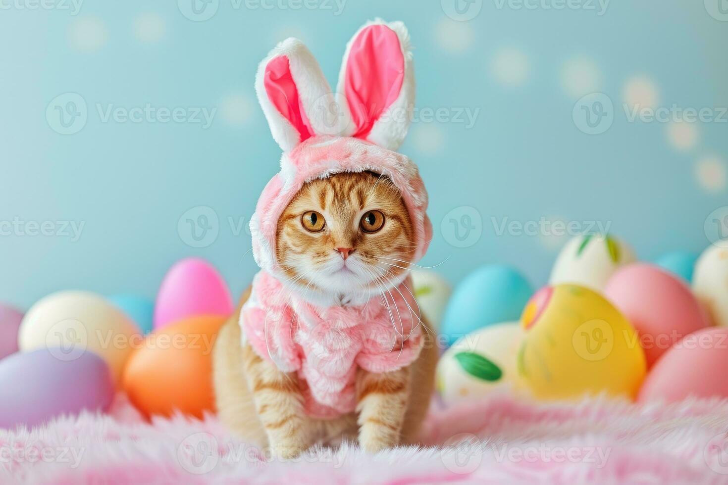 AI generated Funny at with rabbit ears, Banner for your advertisement, Easter bunny, Easter, happy Easter. photo