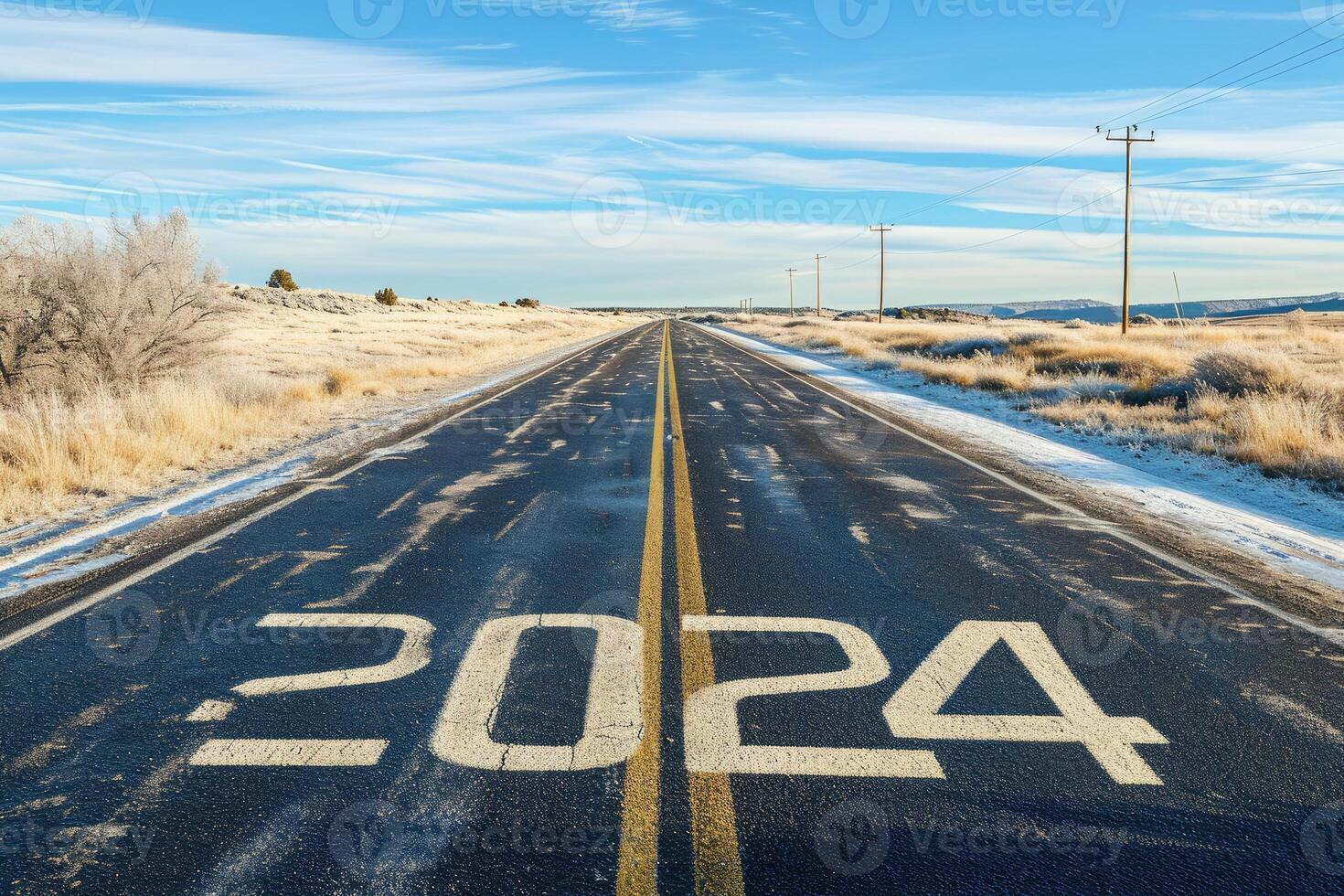 AI generated road to 2024, empty street with the new year 2024 written
