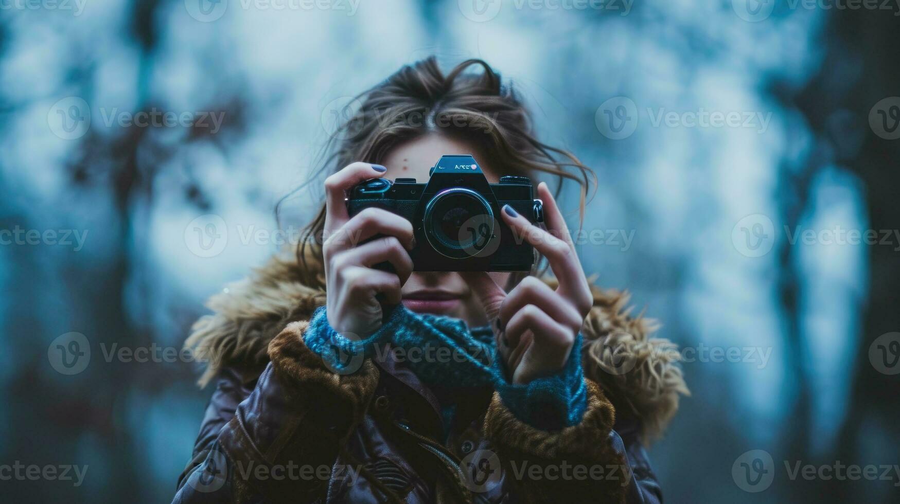 ai generado un persona tomando un foto, fotografiando ese Perfecto hora de el día foto