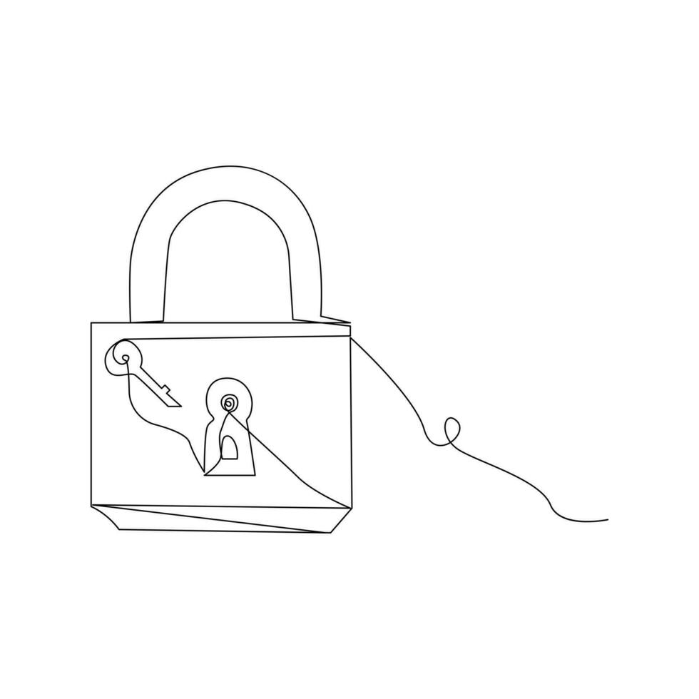 Continuous One line key lock outline vector art illustration