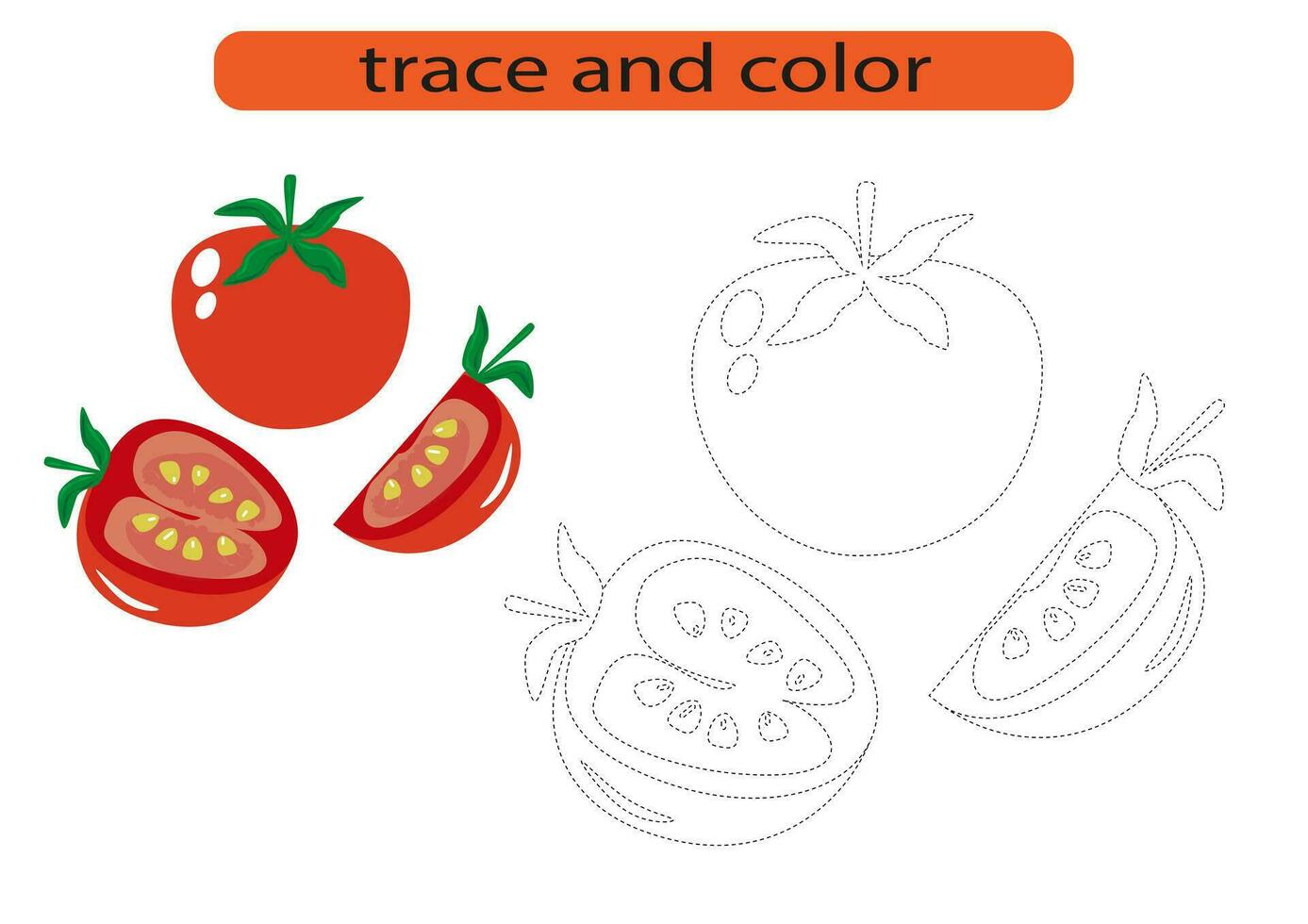Trace and color. Coloring book for preschool children. Handwriting practice. vector