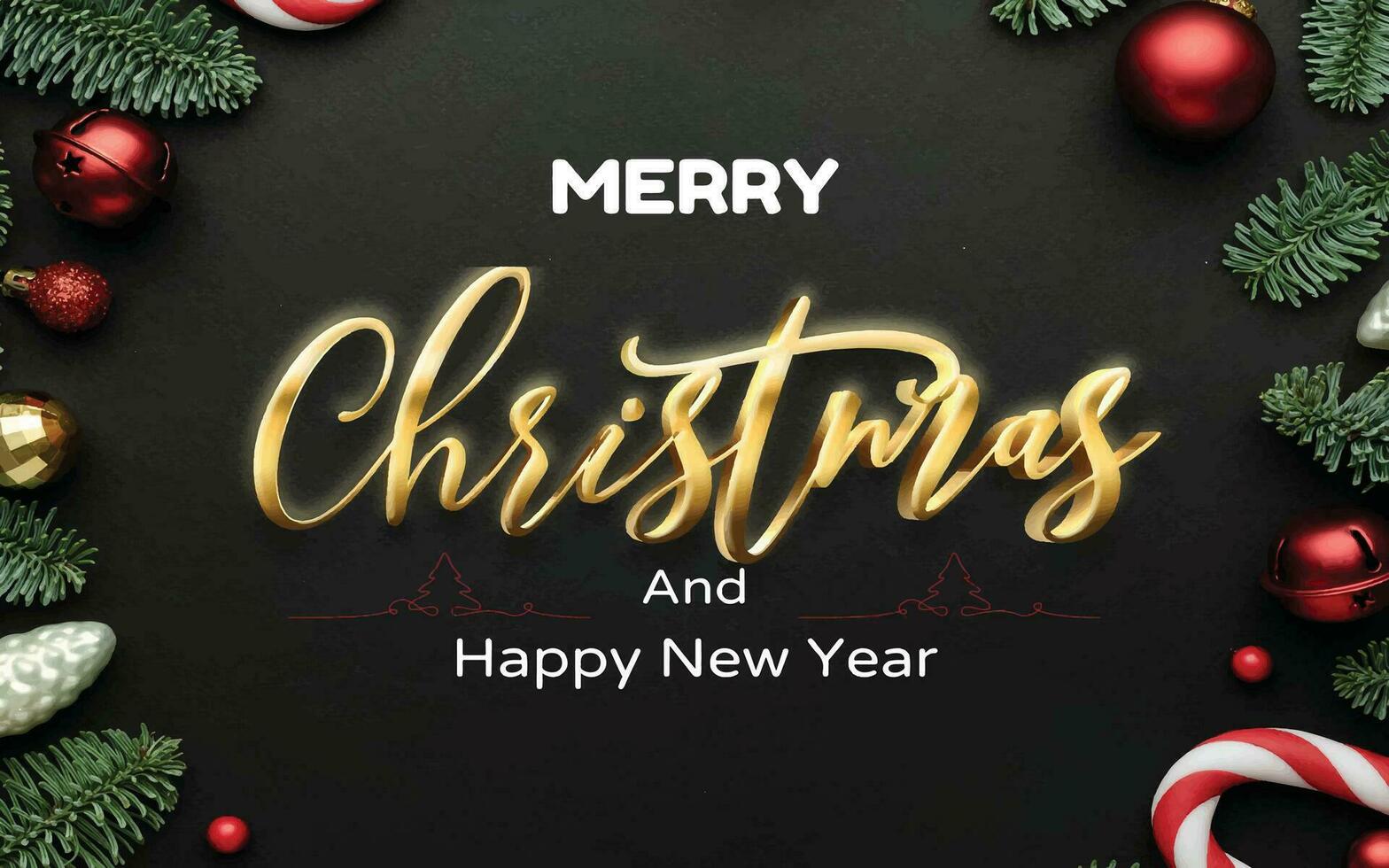 Christmas and New Year Typographical on red Xmas background with winter landscape with snowflakes, light, stars. Merry Christmas card. vector