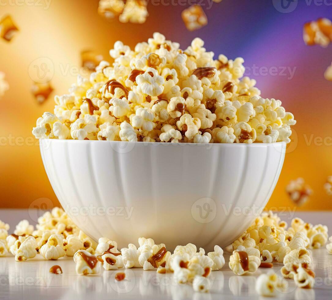 AI generated pile of delicious caramel popcorn. Generative AI photo