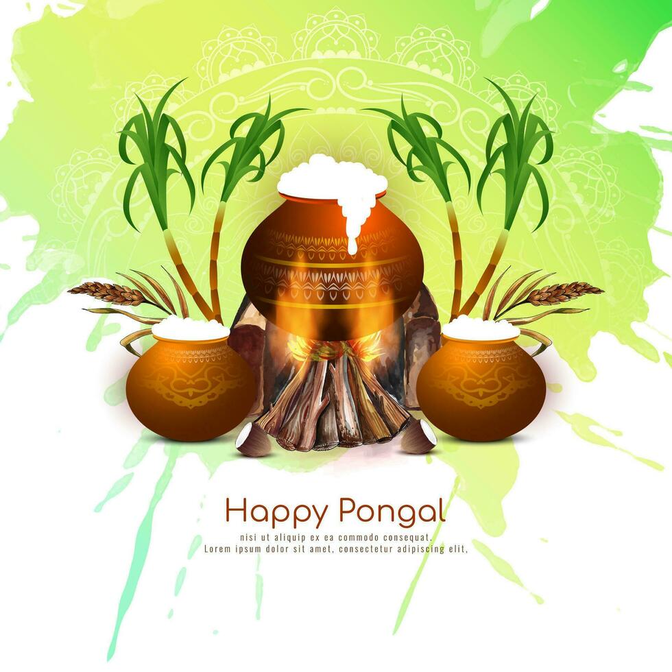 Traditional Happy Pongal Indian harvest festival background design vector