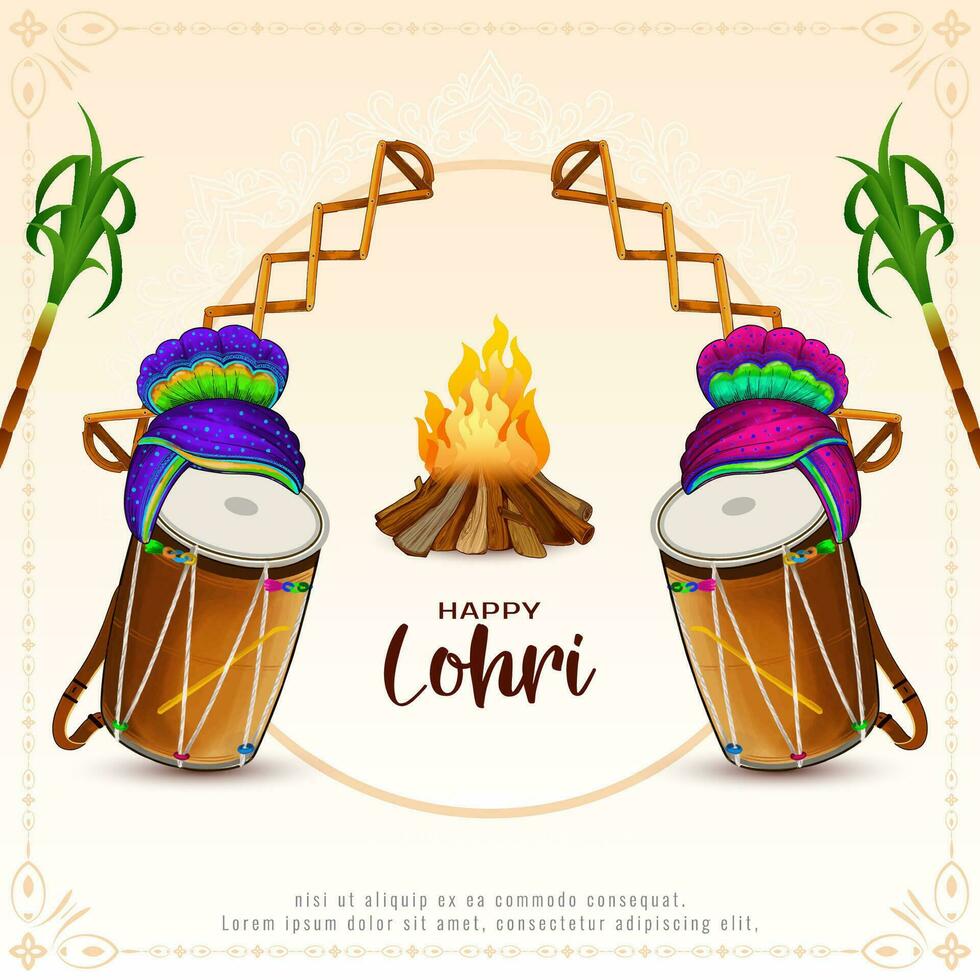 Happy Lohri indian sikh harvest festival background design vector