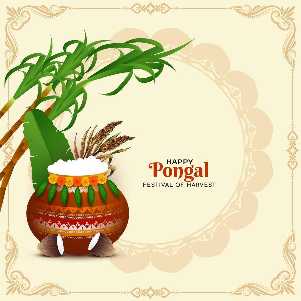 Happy Pongal traditional Indian festival greeting background vector