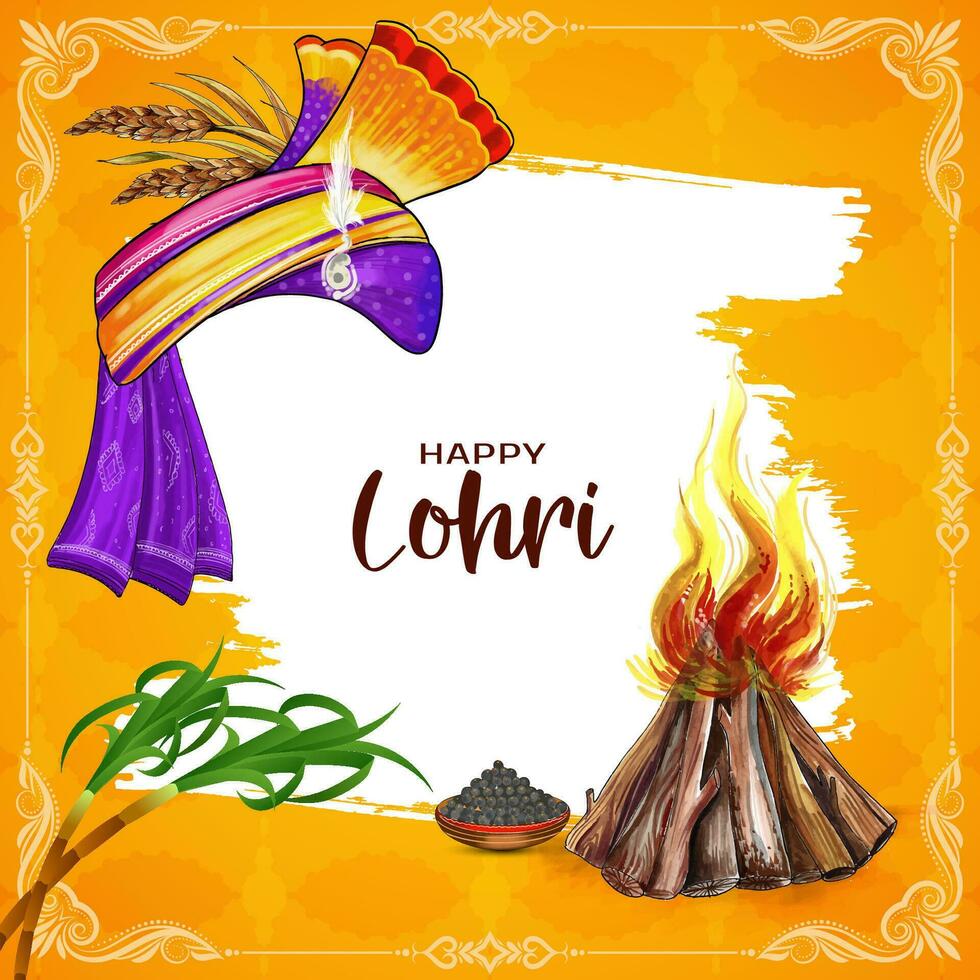 Beautiful Happy Lohri indian festival greeting card vector