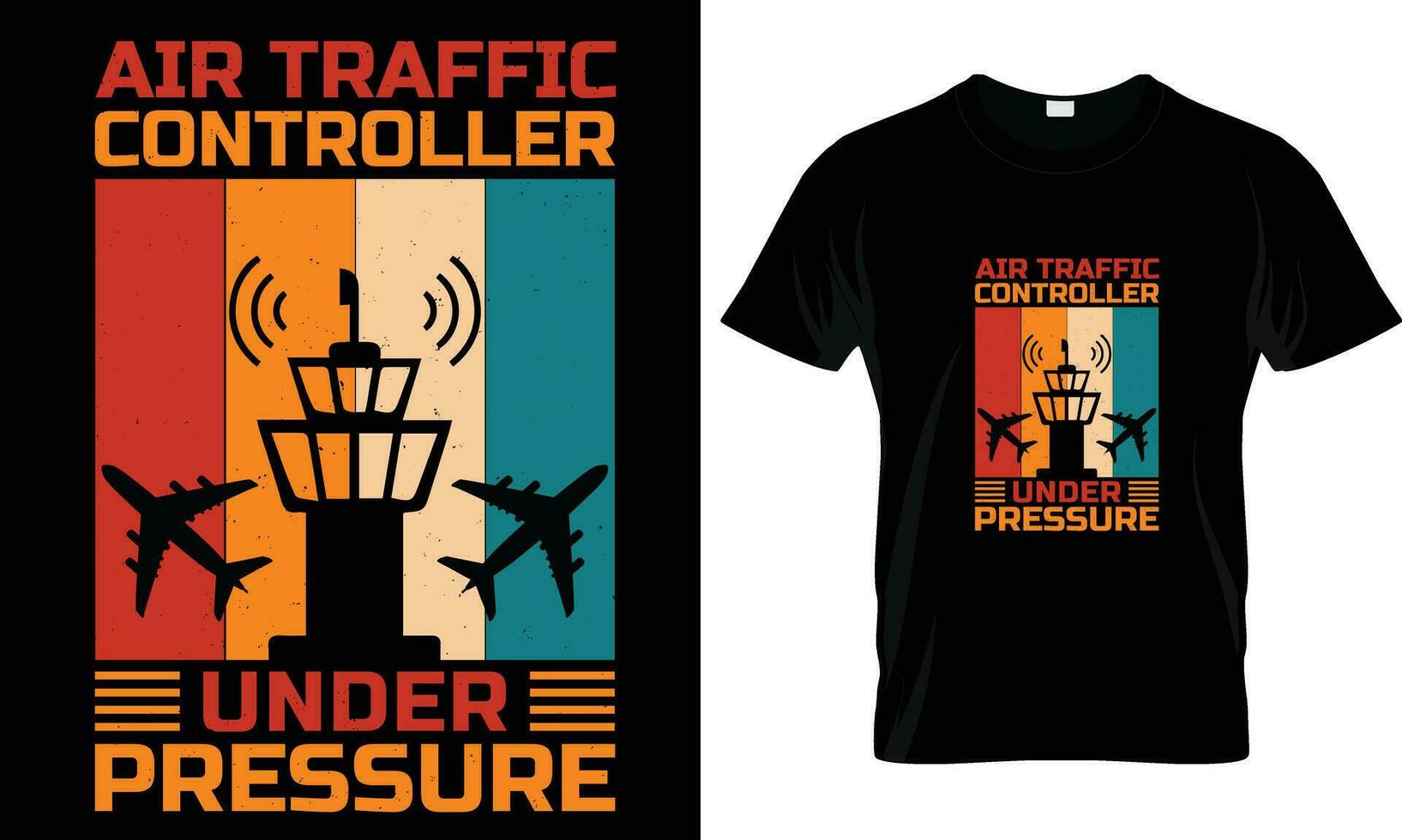 Air traffic controller t-shirt design graphic. vector