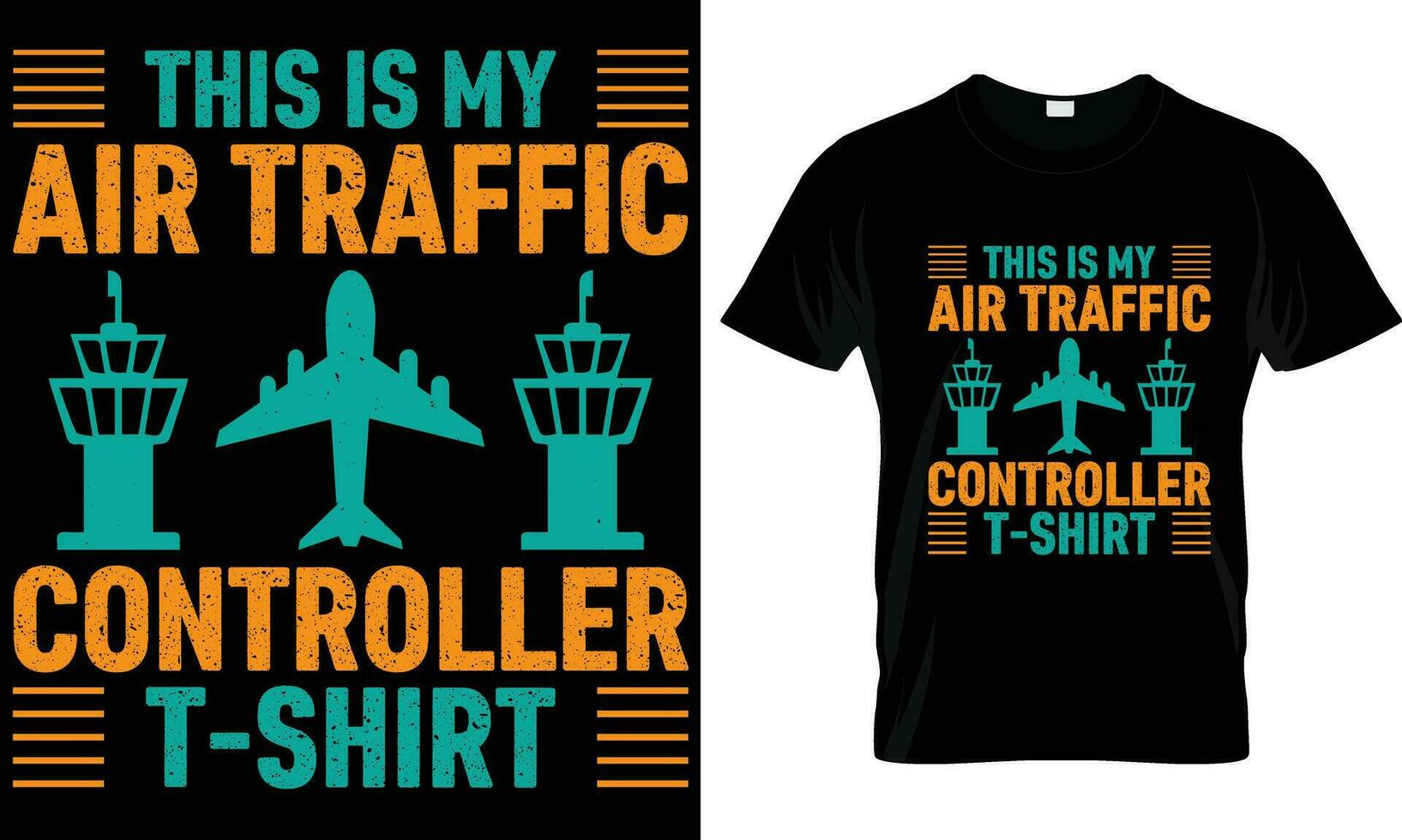 Air traffic controller t-shirt design graphic. vector