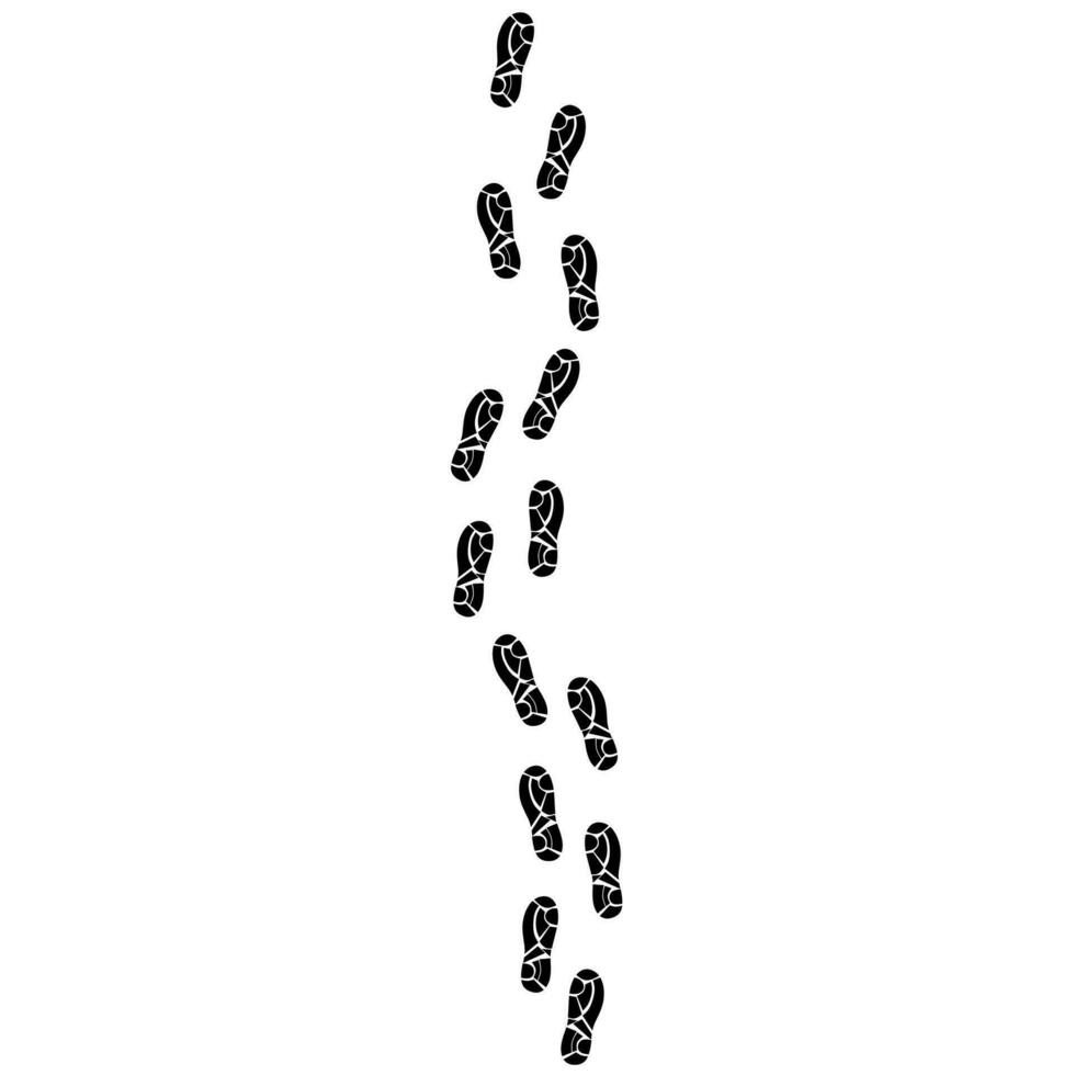 Vector irregular walking shoe print on white background. Footprints from sneakers. Silhouettes of rock climbing, walking and health banners.