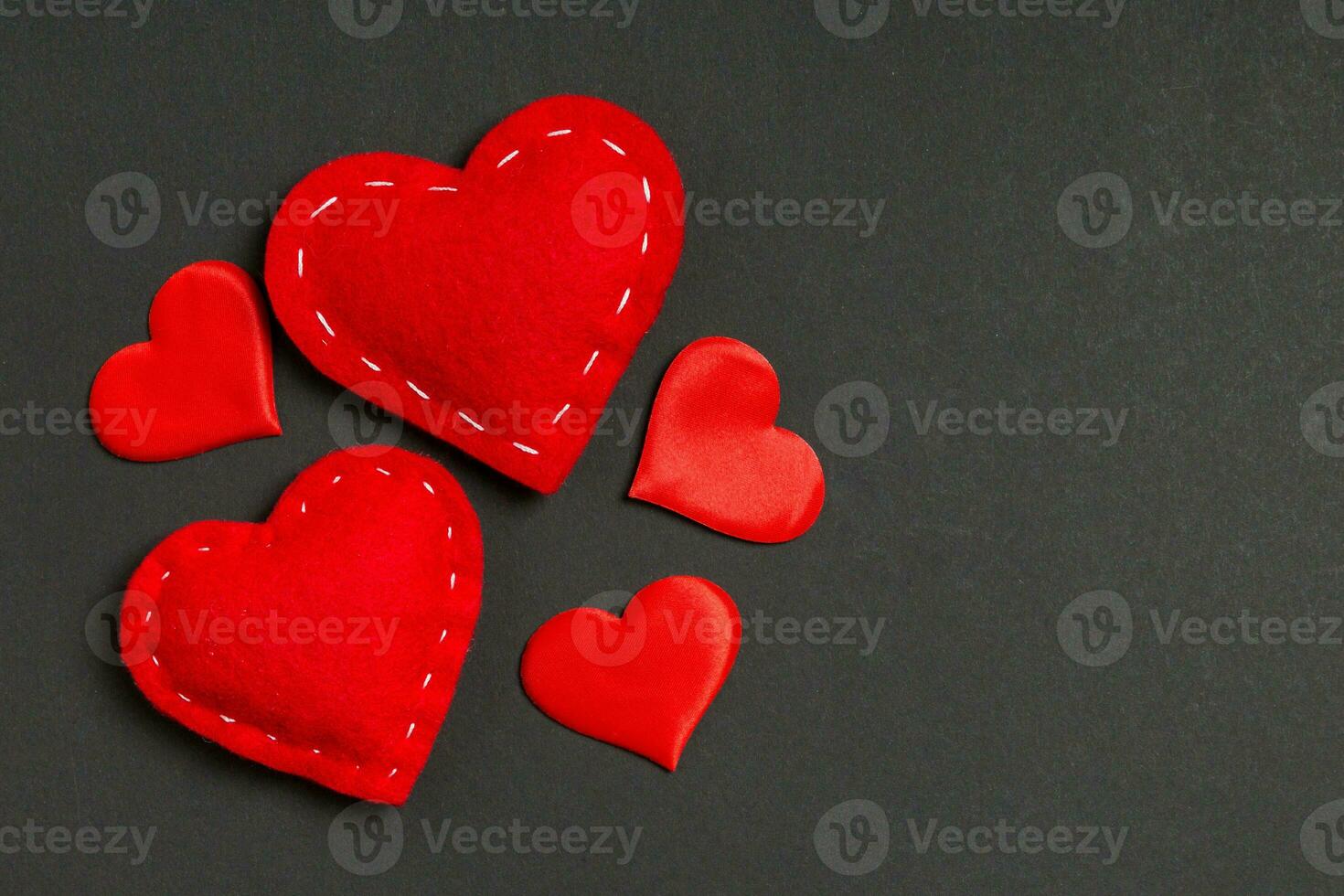 Top view of red hearts on colorful background with copy space. Romantic concept. Valentine's day concept photo
