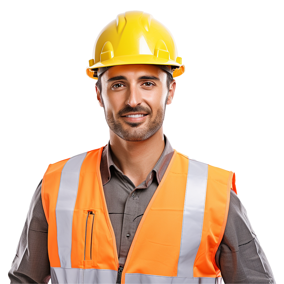 AI generated Male construction worker with helmet isolated on transparent background png