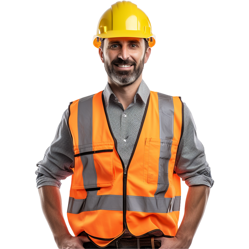 ai generado masculino construcción trabajador con casco aislado en transparente antecedentes png