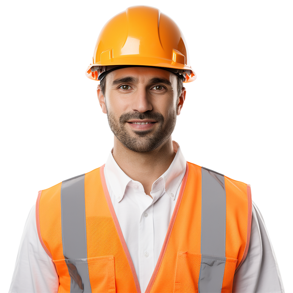 AI generated Male construction worker with helmet isolated on transparent background png