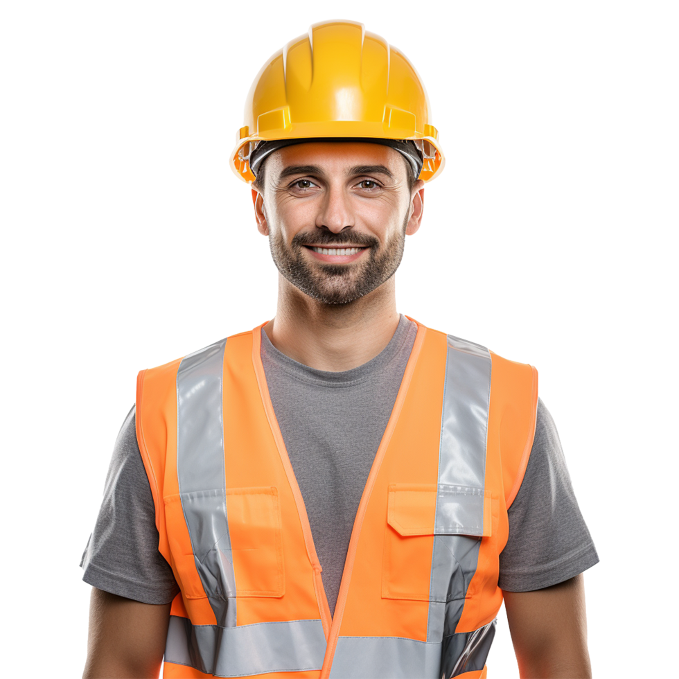 AI generated Male construction worker with helmet isolated on transparent background png
