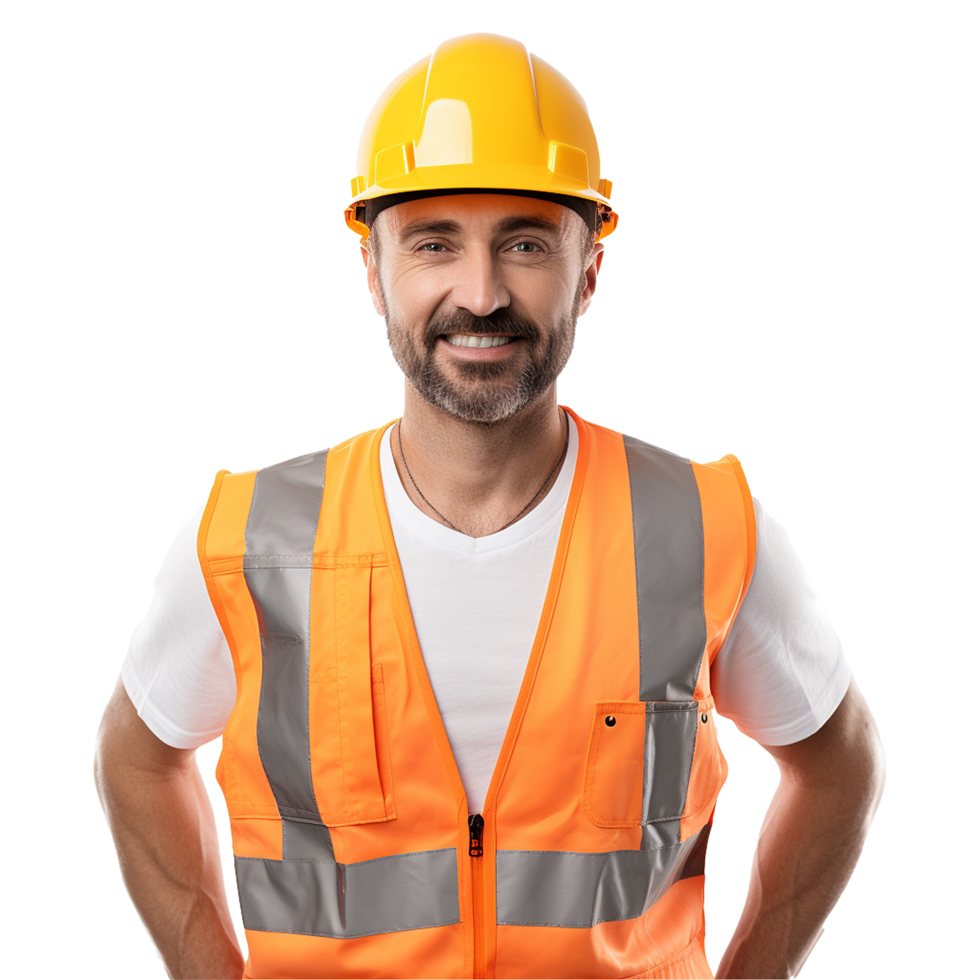 AI generated Male construction worker with helmet isolated on transparent background png