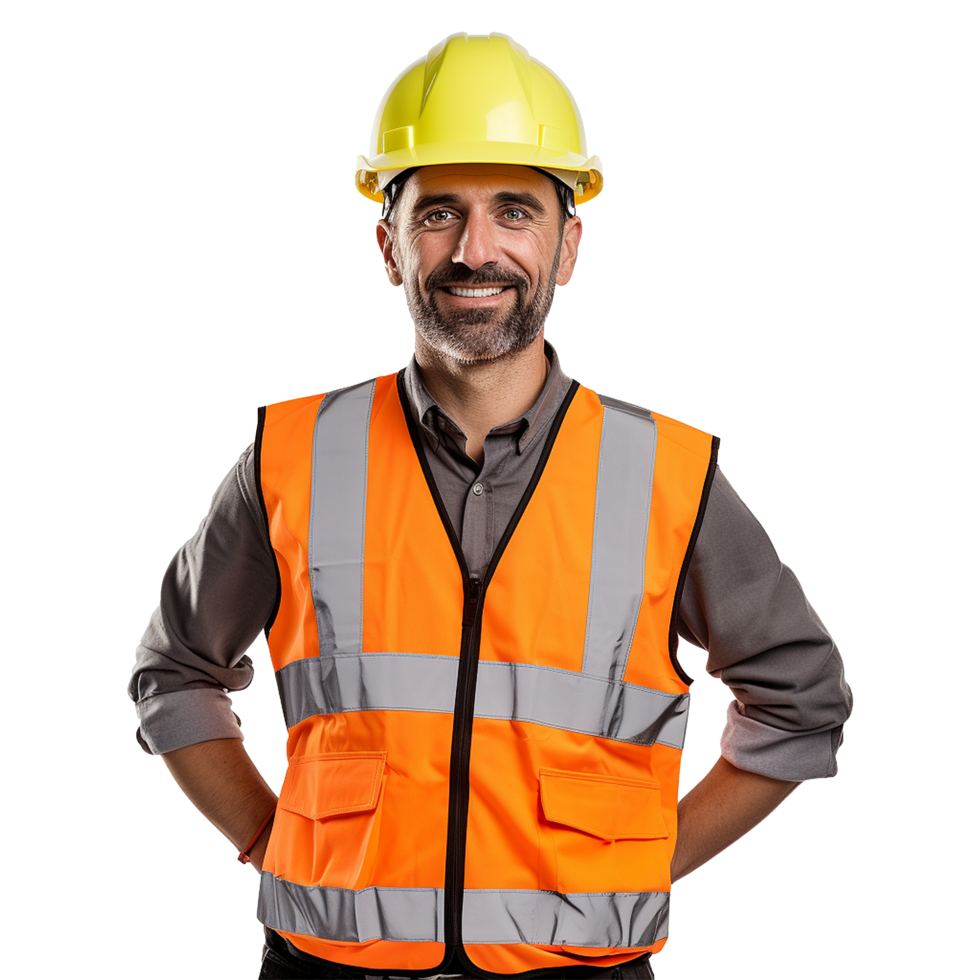 ai generado masculino construcción trabajador con casco aislado en transparente antecedentes png