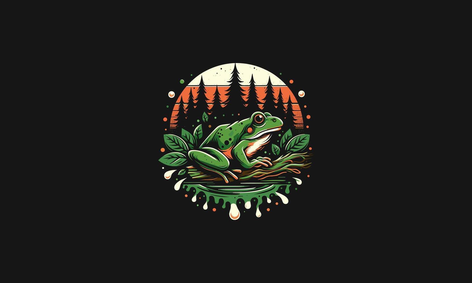 green frog on forest and wood vector artwork design