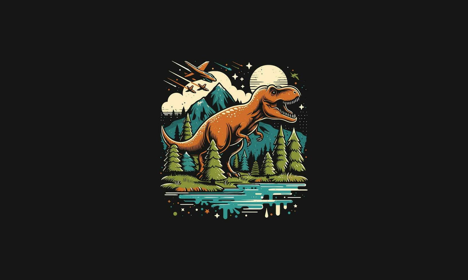 dino running on forest vector artwork design