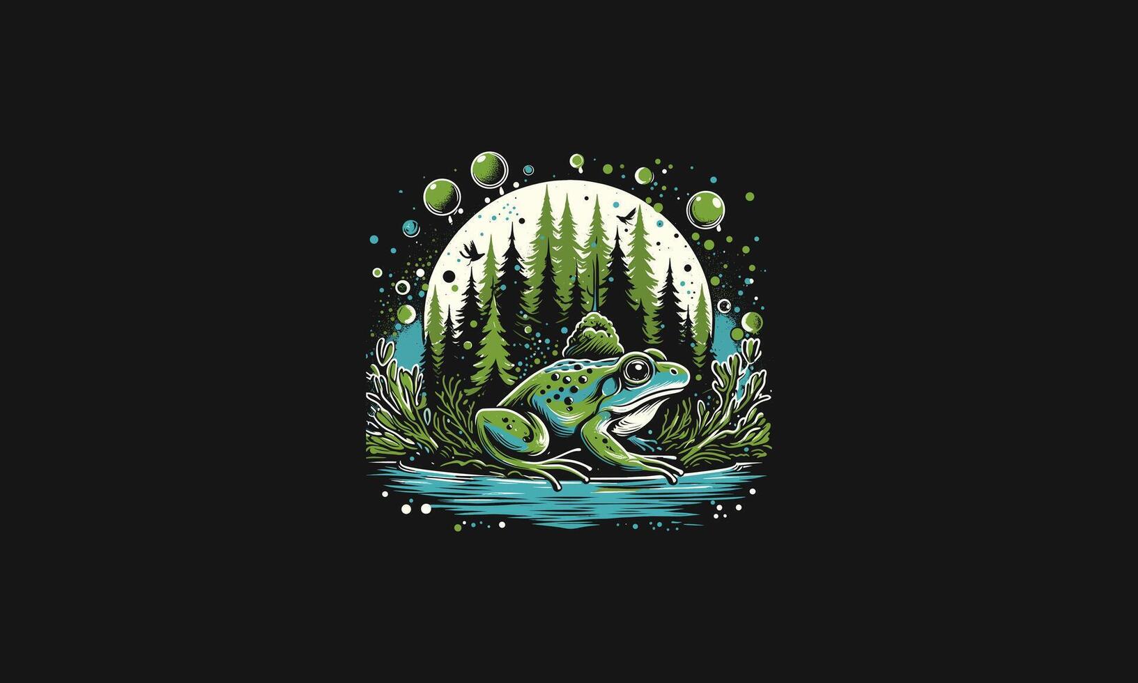 green frog on forest and wood vector artwork design