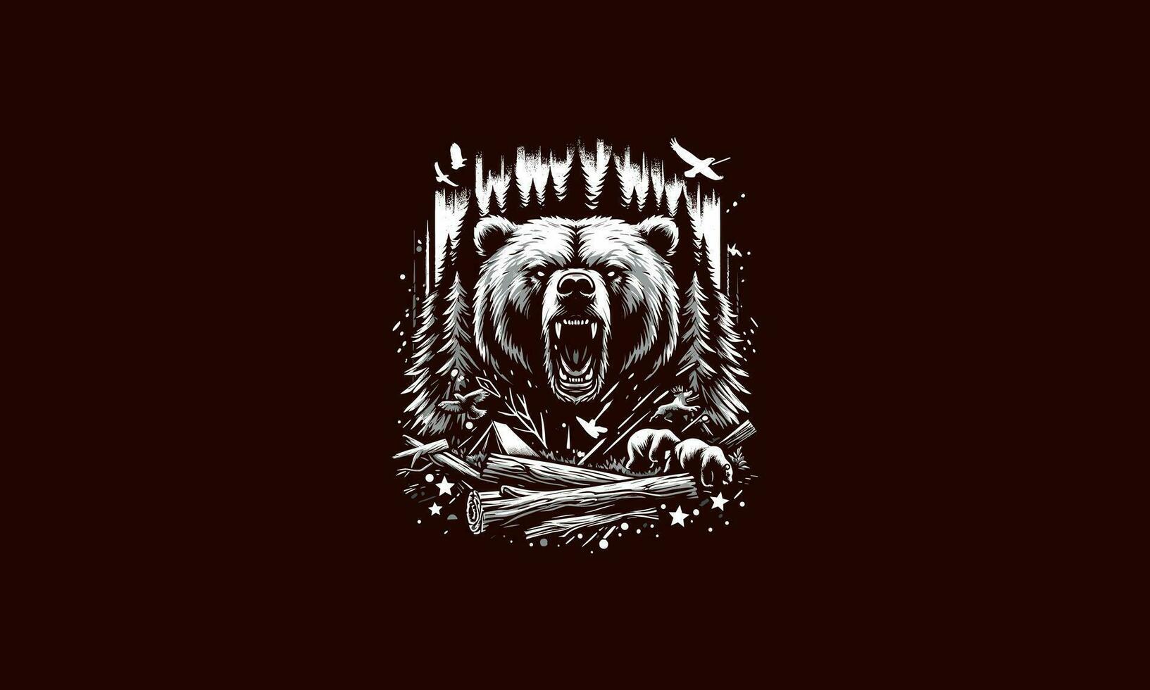 bear attack on forest vector artwork design