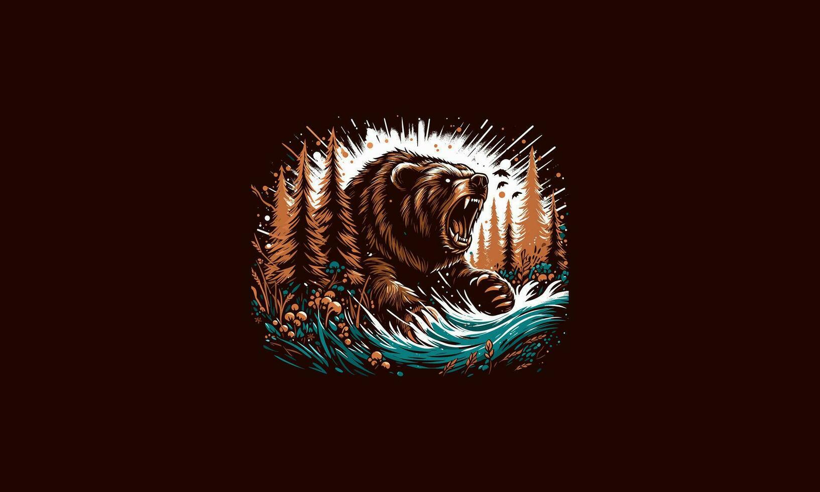 bear attack on forest vector artwork design