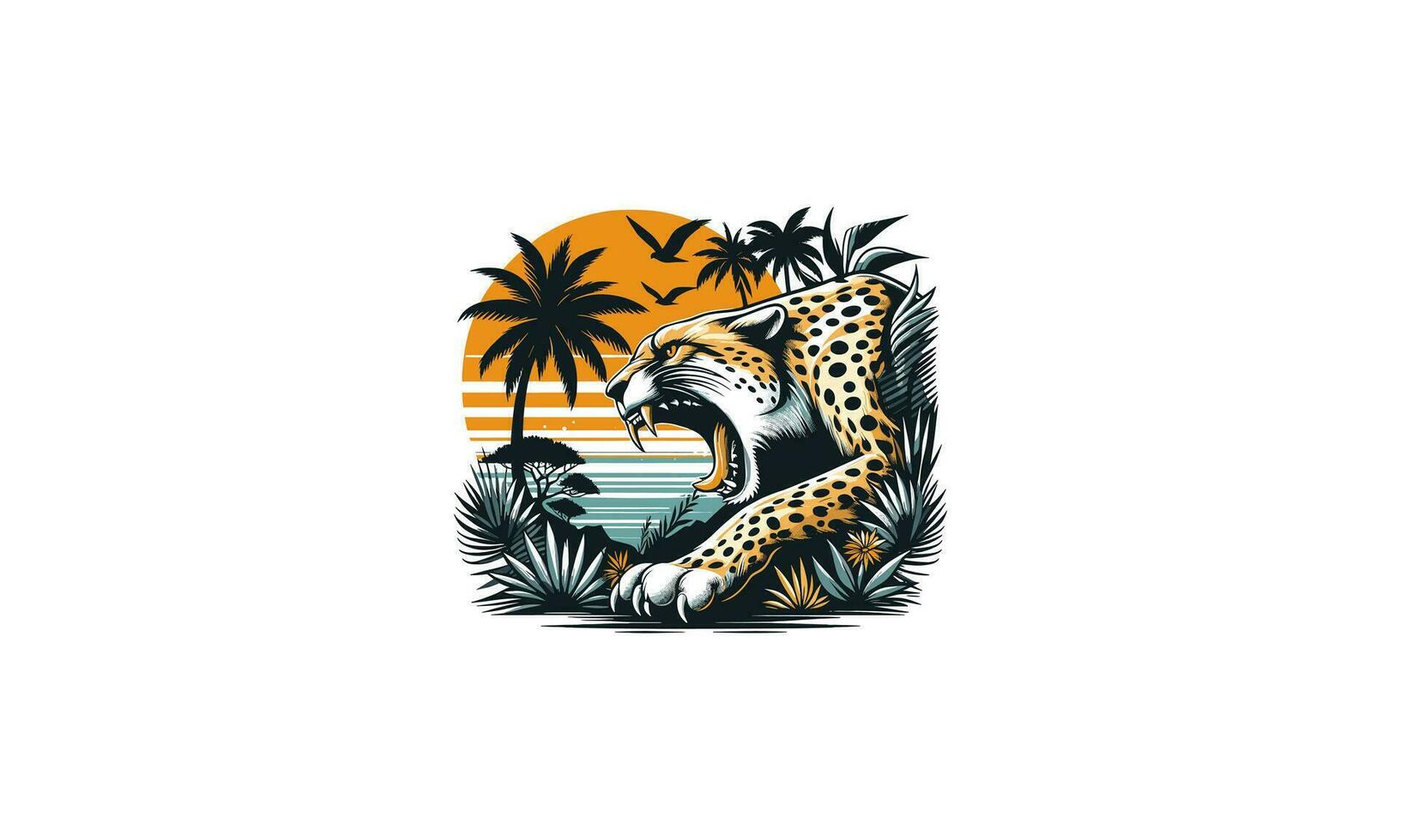 cheetah roar on beach sunset vector artwork design