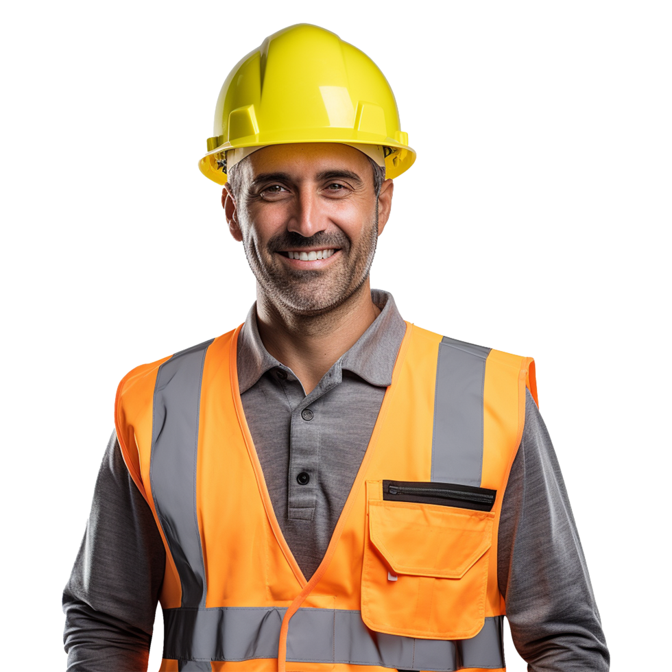 AI generated Male construction worker with helmet isolated on transparent background png
