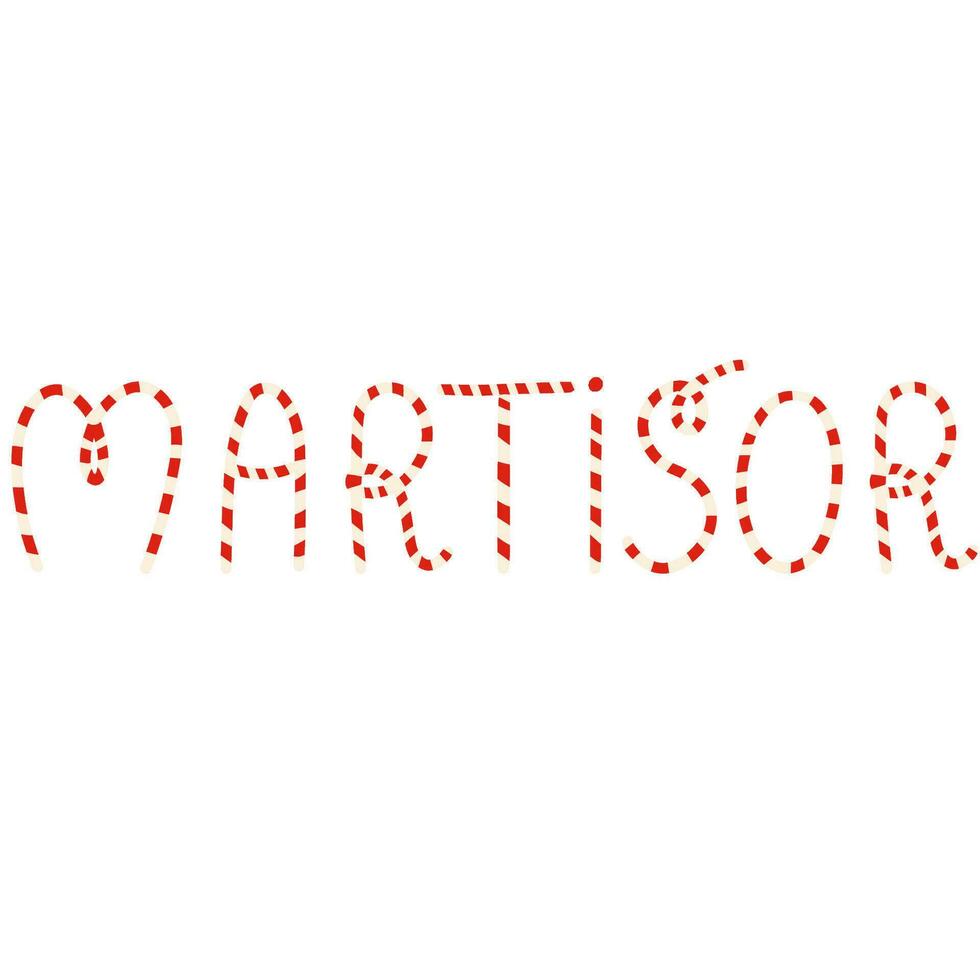 Martisor lettering with striped string red and white. Martenitsa symbol of spring. vector