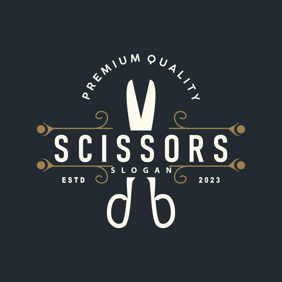 Scissors logo design vintage old simple barber cutting tool black silhouette illustration vector