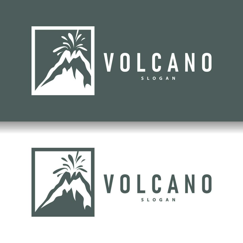 volcán logo ilustración silueta diseño volcán montaña en erupción con sencillo rocas y lava vector