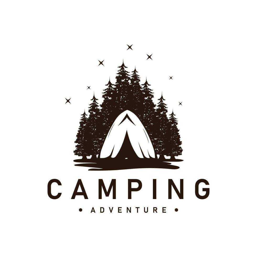 cámping logo salvaje bosque diseño al aire libre aventuras ilustración de arboles y sencillo tienda vector