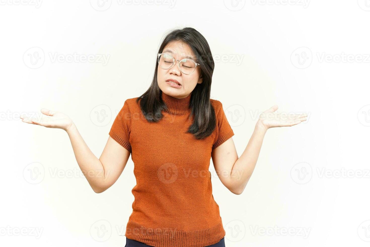 Doubt Confused Gesture Of Beautiful Asian Woman Isolated On White Background photo