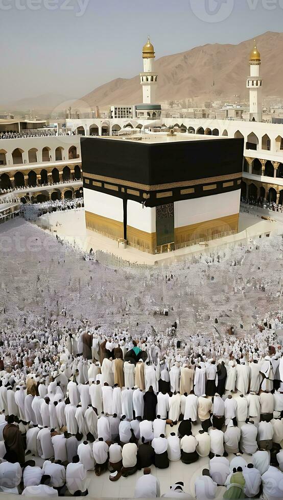 AI generated Eid Al-Fitr Spirit Mecca Kaaba in Ramadan Celebration photo