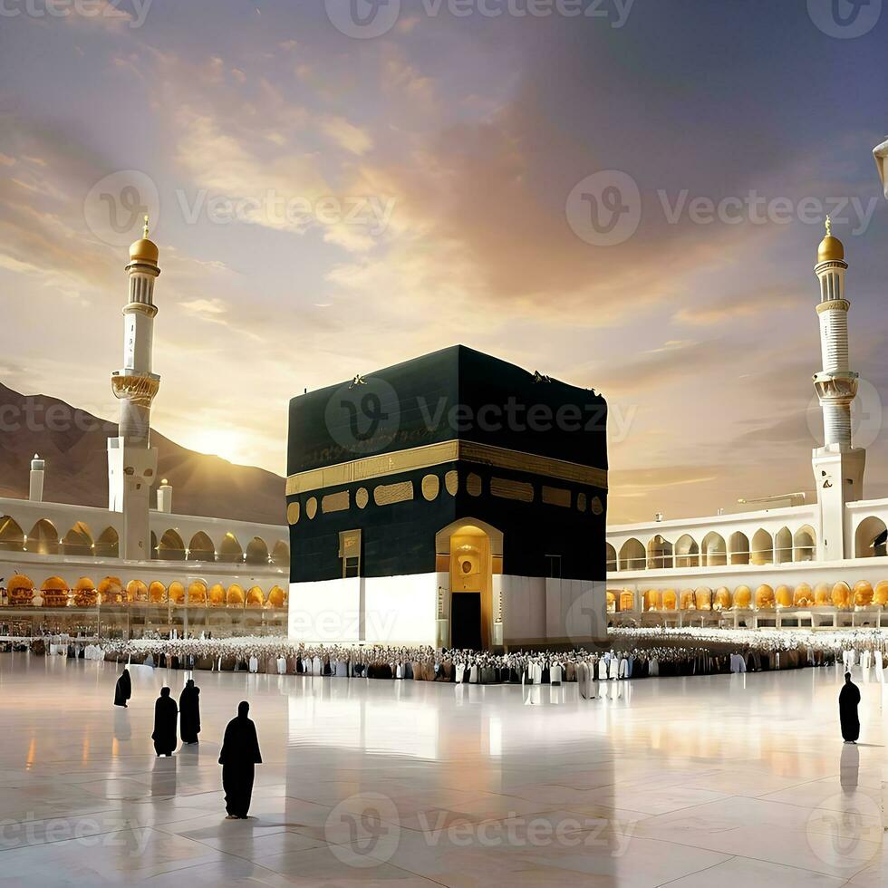 AI generated Muslim Community Celebrates Eid Vibrant Kaaba Scene in Mecca photo