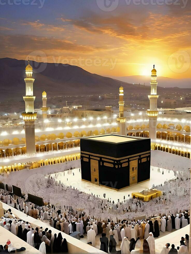 AI generated Kaaba Ramadan Glow Captivating Islamic Observance in Mecca photo