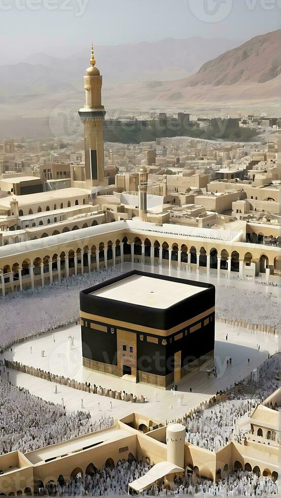 AI generated Kaaba Majesty in Mecca Ramadan and Eid Al-Fitr Serenity photo