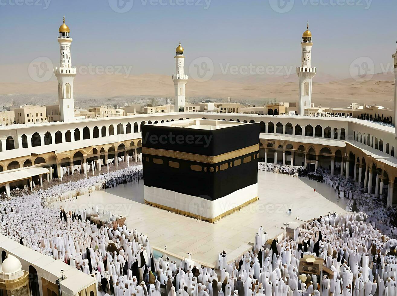 ai generado eid al-fitr espíritu la meca kaaba en Ramadán celebracion foto