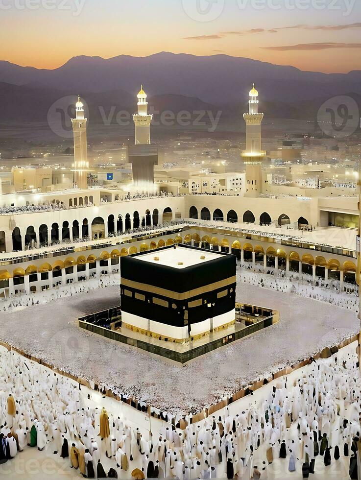 ai generado kaaba Ramadán resplandor cautivador islámico observancia en la meca foto