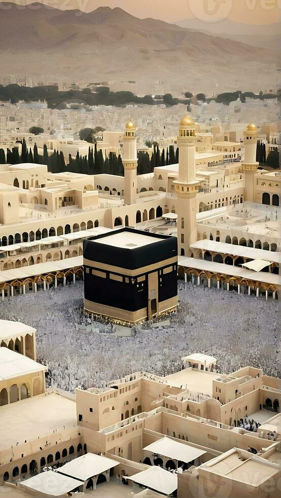 AI generated Kaaba Majesty in Mecca Ramadan and Eid Al-Fitr Serenity photo