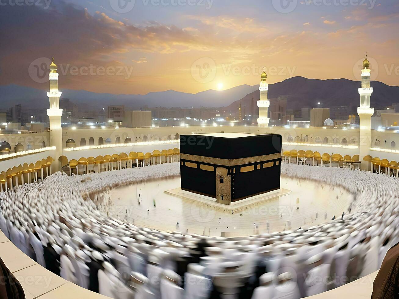 AI generated Ramadan and Eid Blessings Inspiring Kaaba Landscape in Mecca photo